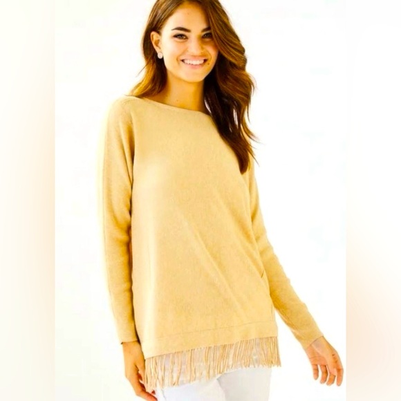 Lilly Pulitzer Tan Glenda Fringe Tunic Sweater Size Large - Picture 1 of 9